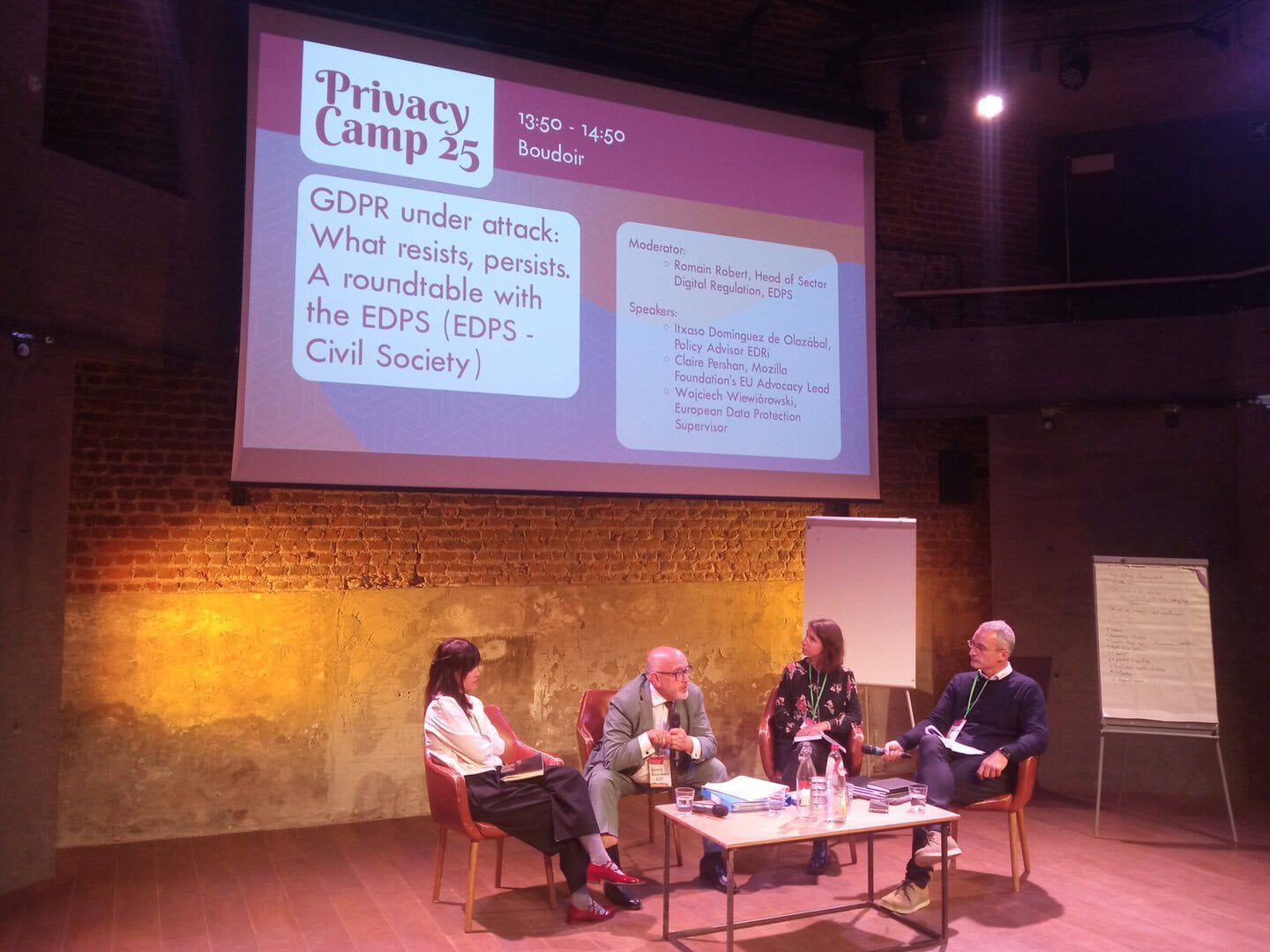 Panel discussion on GDPR challenges at Privacy Camp 2025 event.