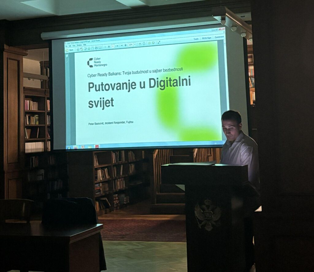 Presentation on digital security and travel in Montenegro during Cyber Ready Balkans project.