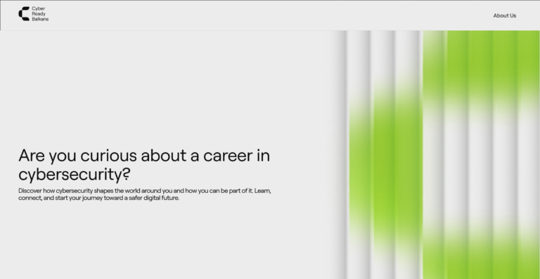 Young people exploring cybersecurity careers with green digital graphics.